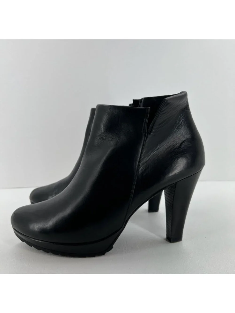 Paul Green 3204 Platform Ankle Boots Womens 8.5 Side Zip High Heel Leather Black